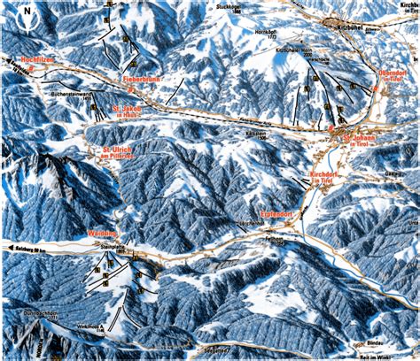 Detailed ski area map of St. Johann in Tirol, Oberndorf, Kirchdorf, Erpfendorf, Waidring, St ...