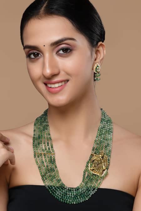 Buy Green Pearls, Stones Radha Krishna Layered Necklace Set by Dugran ...