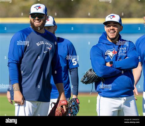 Dunedin, USA. 19th Feb, 2024. Toronto Blue Jays pitchers Alek Manoah ...
