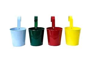 SHAURYA DESIGNS Hand-Painted Metal Hanging Planter Set | Railing ...