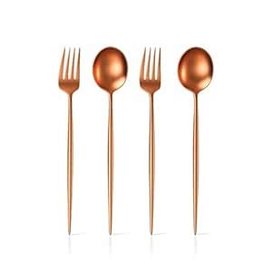 Crafelle Rosegold Spoon and Fork Set – 4-Piece Stainless Steel Cutlery ...