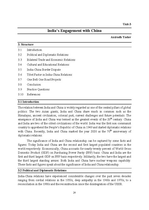 Ifp - ifp - Unit- India’s Engagement with China Anirudh Yadav Structure ...