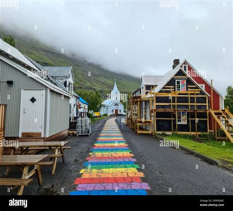 Seydisfjordur, Iceland - 23.June 2022: The famous rainbow road in ...