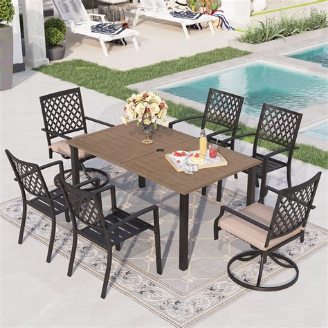 Sophia & William 7-Piece Outdoor Patio Dining Set, Teak-Grain Steel ...