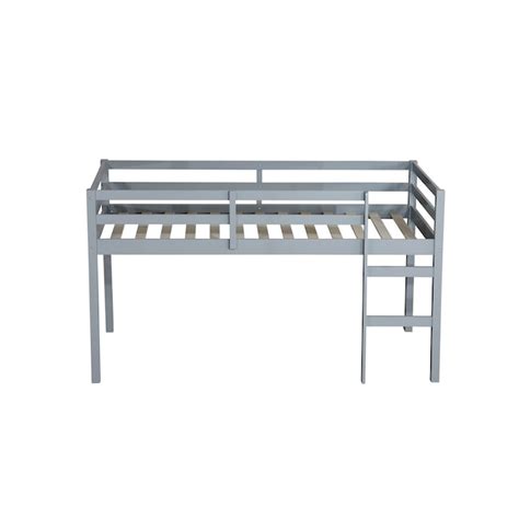 Loebelle Gray Twin Loft Bed Low Loft Bed Frame with Guardrail and ...