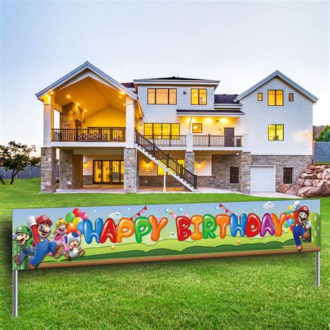 Buy Super Inspired Mario Bros Happy Birthday Banner, Large Mario Themed ...
