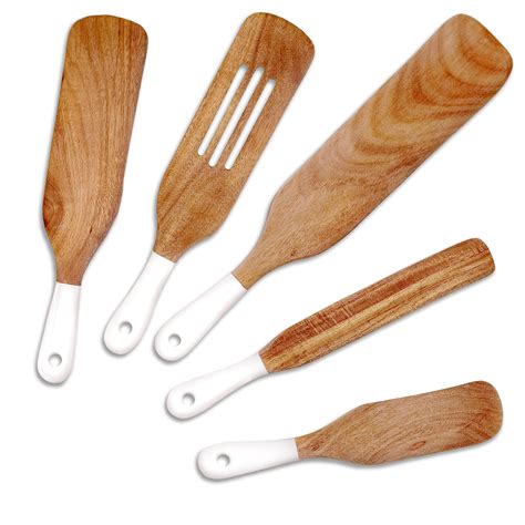 Buy 5 PC Modern Spurtle Set as Seen On TV, Natural Teak Wood Spurtles ...