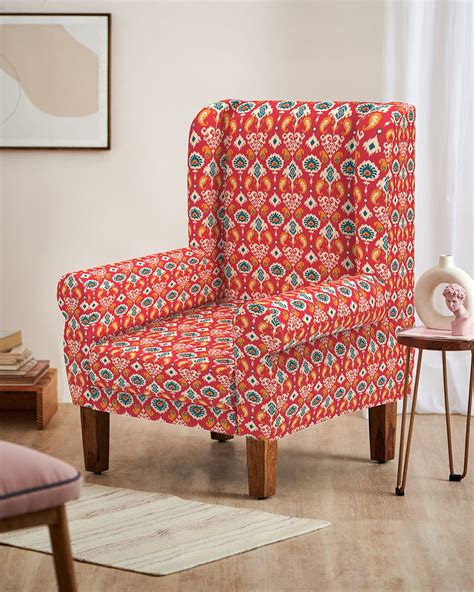 Begum Wing Chair - Red Ikkat