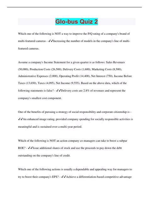 Glo-bus Quiz 2 | 2023 | Questions with 100% Correct Answers | Updated ...