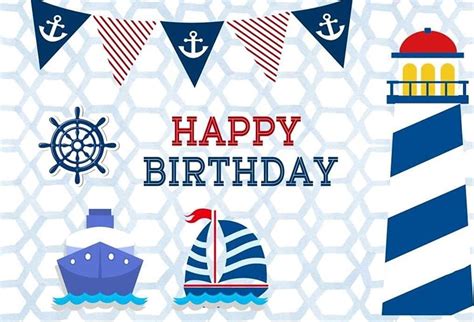 Buy AOFOTO 7x5ft Happy Birthday Nautical Party Decoration Background ...