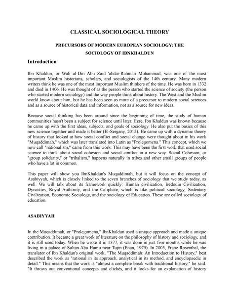 Classical Sociologica Theory Precursors OF Modern European Sociolog THE ...