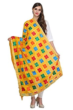 Buy Aksara Yellow Phulkari Embroidered Dupatta at Amazon.in