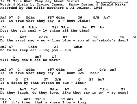 Song lyrics with guitar chords for Is It True What They Say About Dixie ...