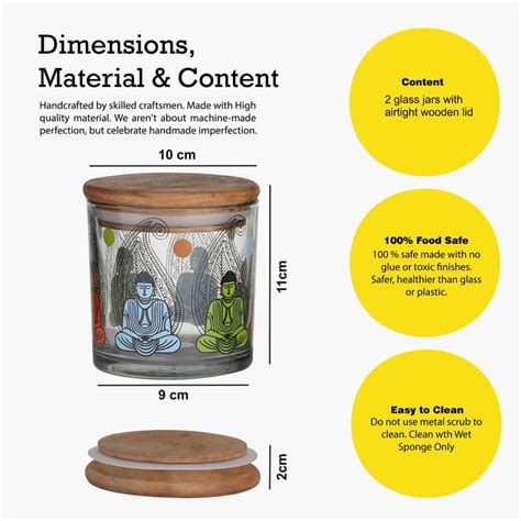 Buy EK DO DHAI Set of 2 Buddha Printed Glass Jars - 500ml from Ek Do ...