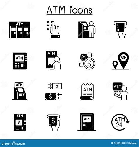 ATM Related Vector Icons. Contains Such Icons As Money, Deposit ...