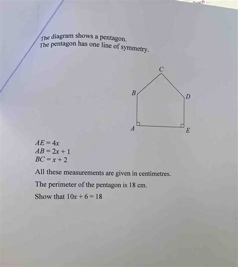 Solved: caach = The diagram shows a pentagon. The pentagon has one line ...