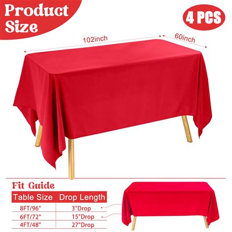 JALANCY 4 Pack Rectangle Tablecloth 60x102 Inch Red Table Cloth for 6 ...