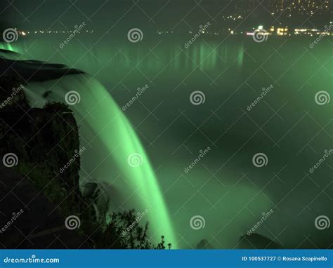 Niagara Falls Night Light. Long Exposure - Silk Water Stock Image ...