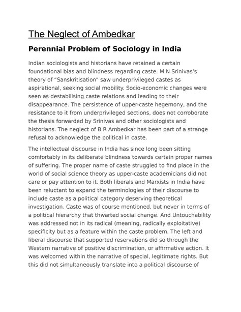 Ambedhkar- The neglect of Ambedkar. The article - The Neglect of ...