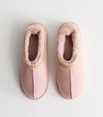 Pink Faux Fur Lined Abstract Print Trim Slipper Boots | New Look