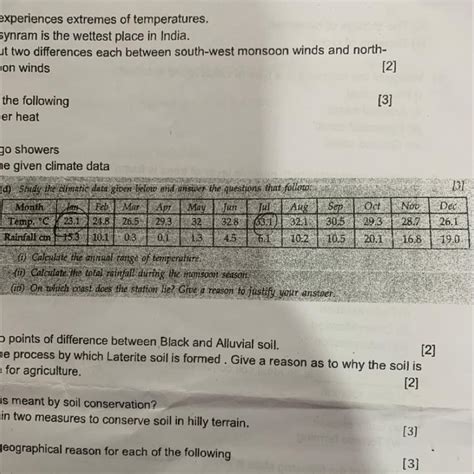 (d) Study the climatic data given below and answer the questions (i ...