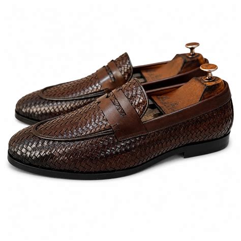 Milano Intreccio Penny Loafers for Men | Handwoven Brown Leather Luxury ...
