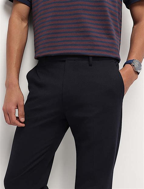 Buy Mid Waist Checks Slim Fit Trousers at Marks & Spencer