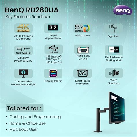 Benq RD280UA 28.2" Programming Monitor with Ergo Arm & Backlight 90W U ...