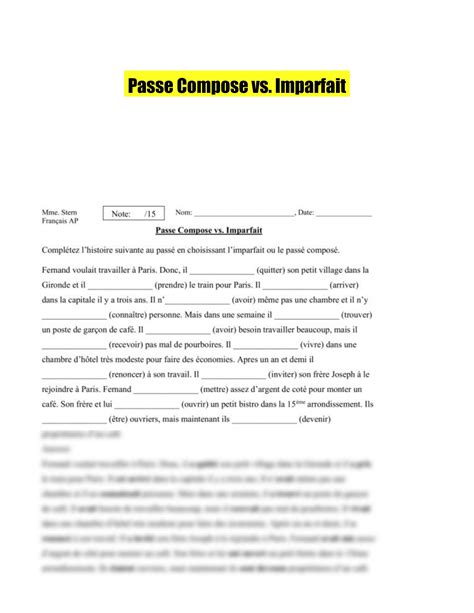 Passe Compose vs. Imparfait - Solved Assignments | World Languages ...