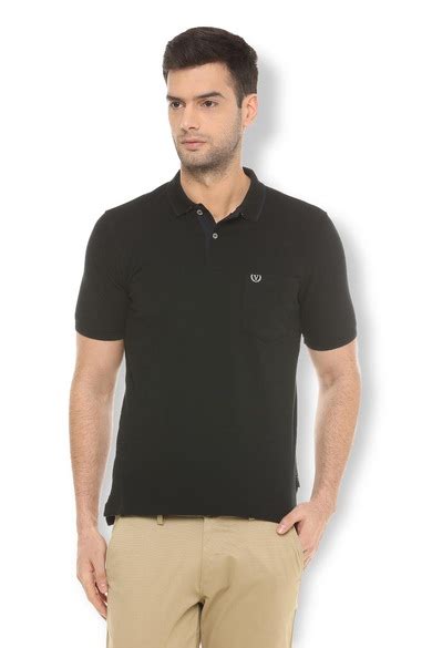 Buy Men Black Solid Polo Neck T-shirt Online - 342329 | Van Heusen