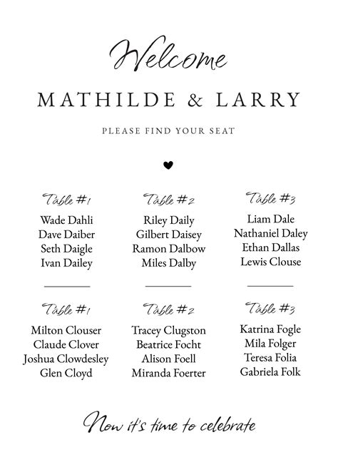 Wedding Seating Charts Templates