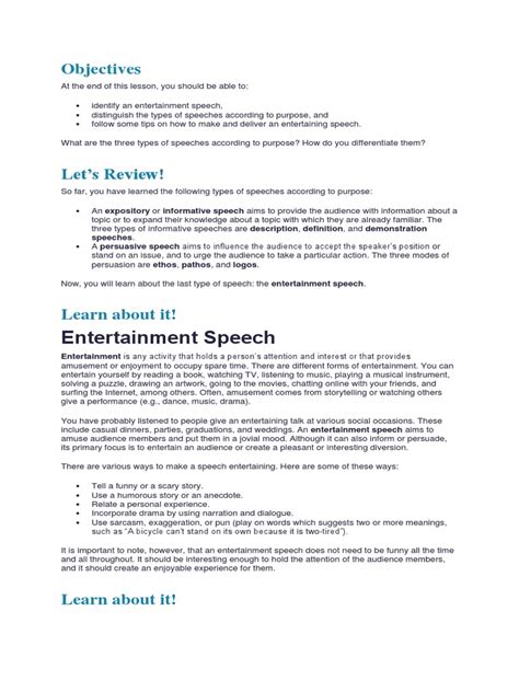 Image result for Entertainment Speech Examples