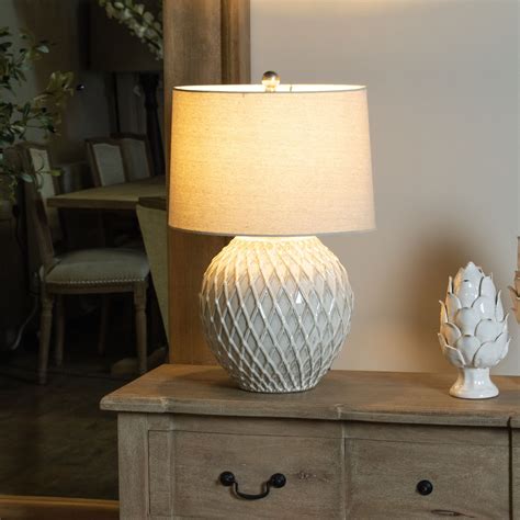 Lattice Ceramic Table Lamp With Linen Shade | Wholesale by Hill Interiors