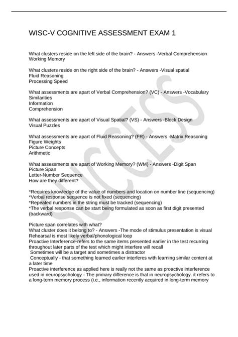 WISC-V COGNITIVE ASSESSMENT EXAM 1 - WISC-V - Stuvia US