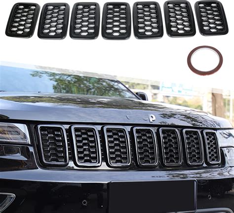 7PCS Glossy Black Honeycomb Mesh Front Grill Inserts kits Replace for 2017-2021 Jeep Grand ...