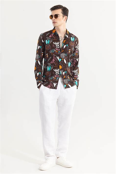 Buy Men's Botanical Bliss Brown Shirt Online | SNITCH