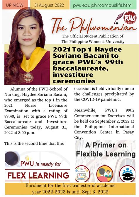 2021 年前 1 名 Haydee Soriano Bacani 将出席 PWU菲律宾女子大学 第 99 届学士学位授予仪式 - 菲律宾女子 ...