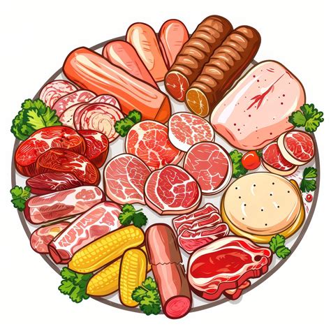 Premium Photo | Illustration of various meat foods arranged in a circle ...