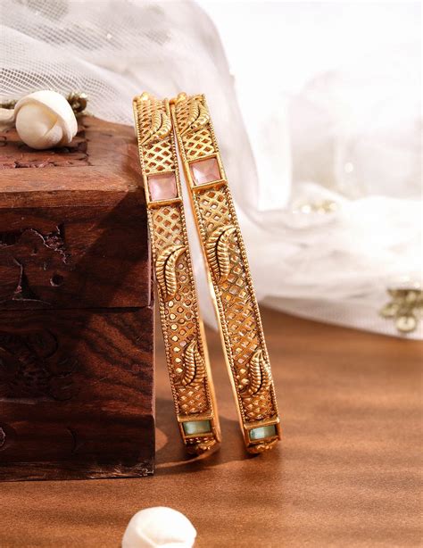 Rubans Set of 2 18K Gold-Plated Pastel Pink & Mint Green Stone Studded