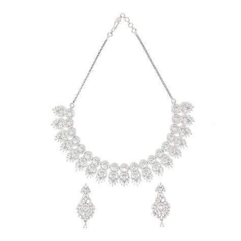 CZ Silver Plated White & White Jhumka Jewellery Set – VOYLLA