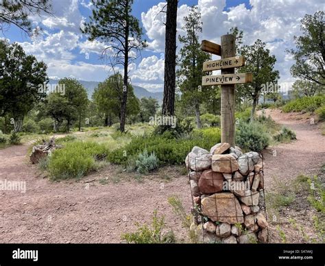Panneau routier avec vue sur le sentier pine view et le sentier ...