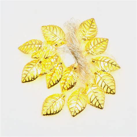 Metal Leaf Shape 14 LED Golden String Lights