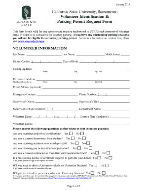 California State University Volunteer Parking Permit Request Form ...