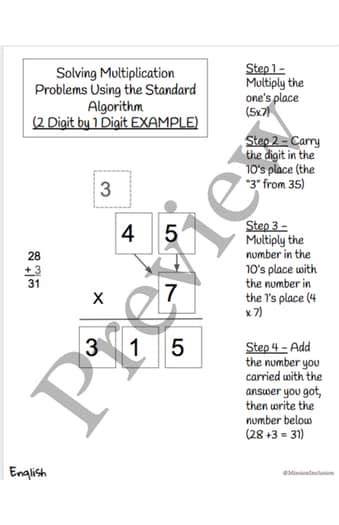 Image result for Color-Coded Multiplication Template Standard Algorithm