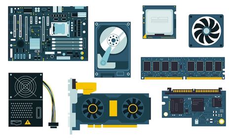 Pc components cpu gpu motherboard cooler ssd and hand drawn memory ...