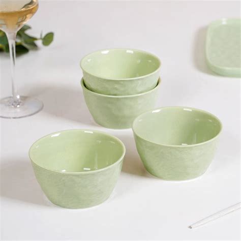 Textured Ceramic Snack Bowl Sage Green Set Of 4 350ml Online - Premium ...