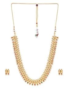 Buy ZAVERI PEARLS Green & Pink Stones Wedding Collection Long Necklace ...