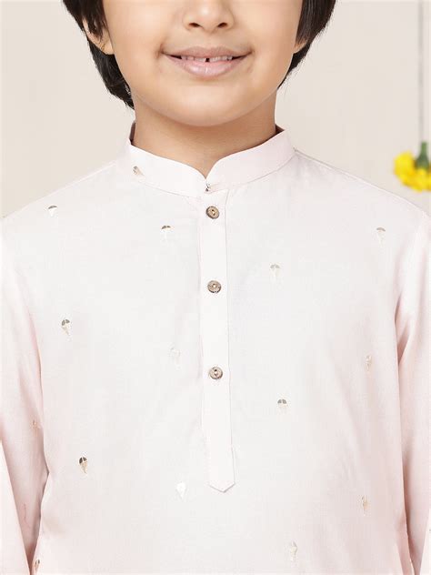 Boy's Light Pink Sequinned Motif Embroidered Rayon Straight Kurta – See ...