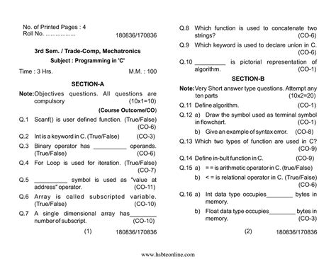 Computer 3 sem prog in c 180836 dec 2019 - (Course Outcome/CO) SECTION ...