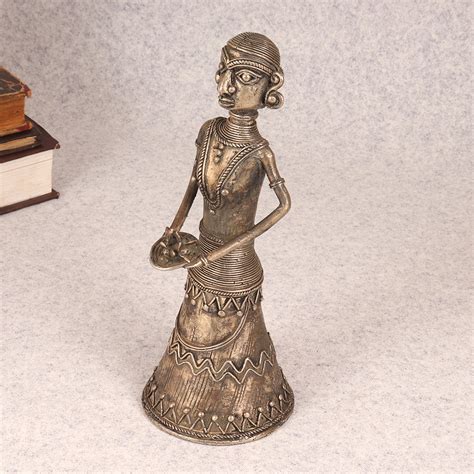 Indian Handmade Brass Standing Tribal Lady for Decoration